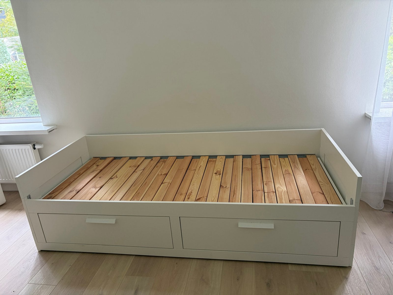 IKEA Brimnes bed(-bank) met 2 matrassen en 2 lades, Ophalen, Wit, Tweepersoons, 200 cm