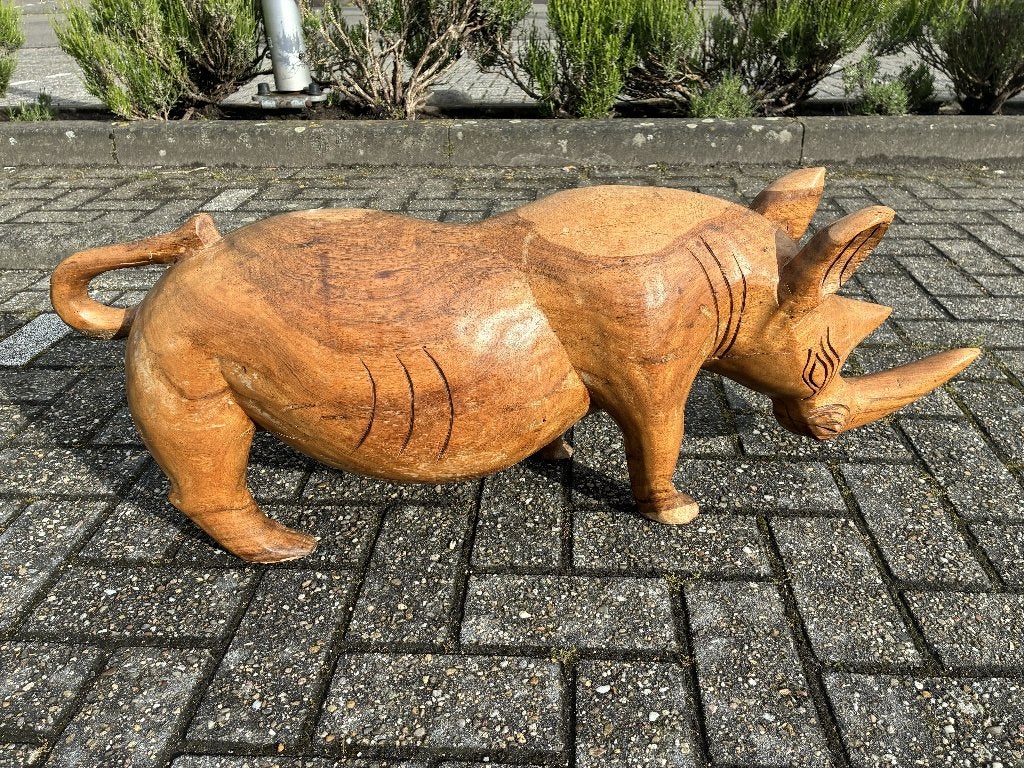 Houtsnijwerk Neushoorn - 95 cm lang, 38 cm hoog, Antiek en Kunst, Ophalen, Houtsnijwerk, 50 - 100 cm, Hout