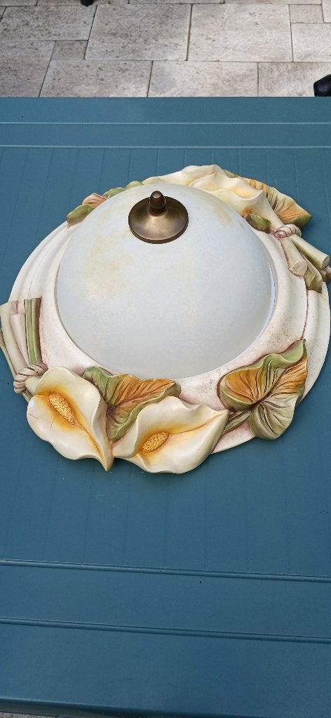 Prachtige Italiaanse Plafondlamp – Keramiek met Calla Lelies, Huis en Inrichting, Lampen | Plafondlampen, Ophalen, Zo goed als nieuw
