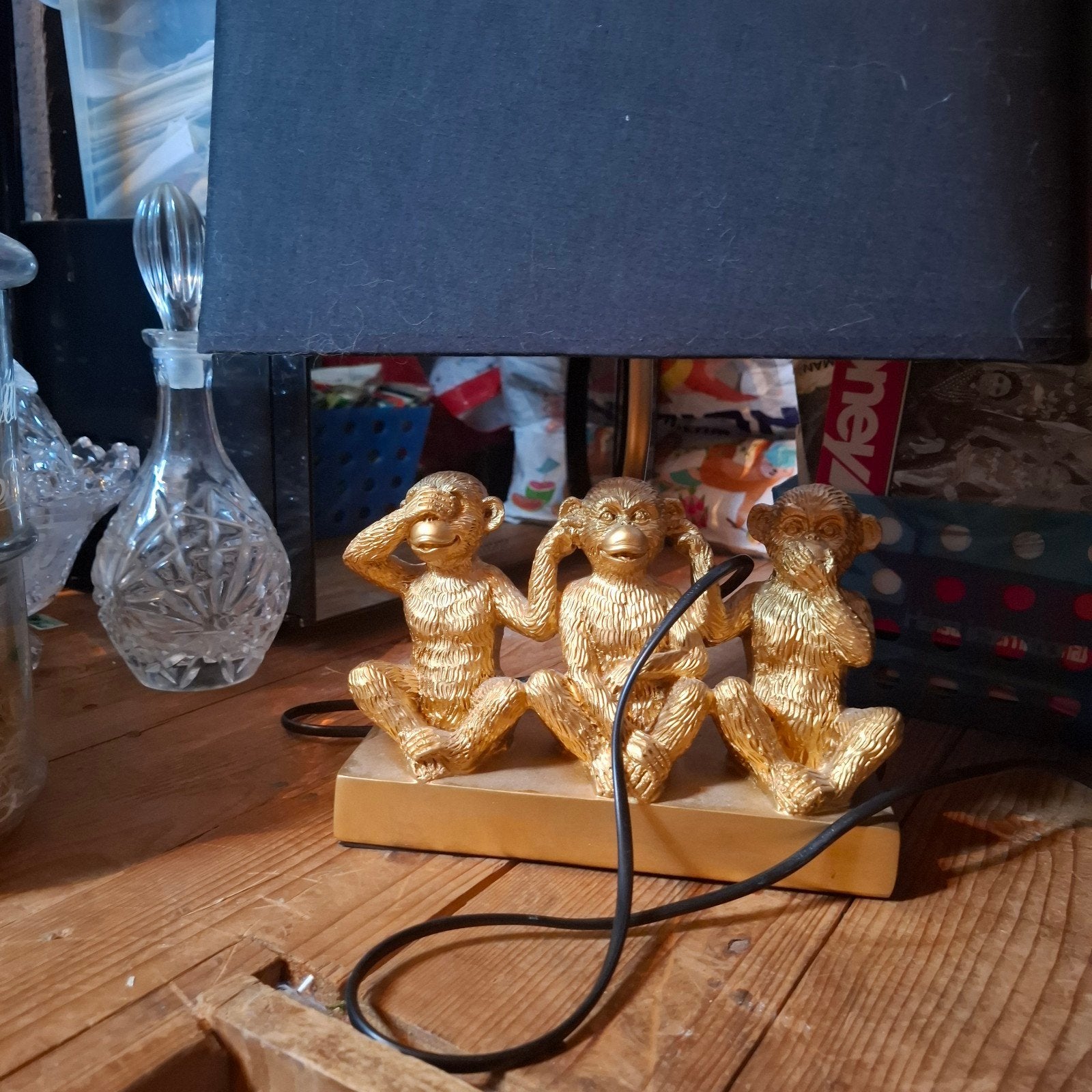 Gouden apen lamp - Horen, Zien en Zwijgen, Vintage, Gebruikt, Ophalen of Verzenden, Goud