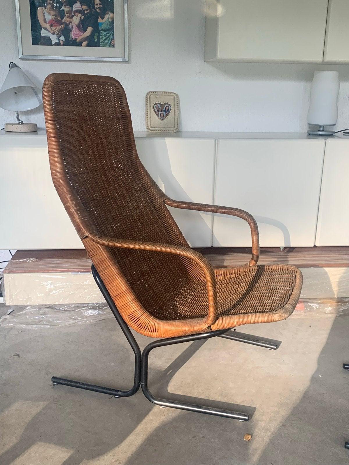Vintage rotan fauteuil. Sliedregt 514. Zeldzaam met hocker !, Gebruikt, Bruin, Riet of Rotan, Ophalen of Verzenden