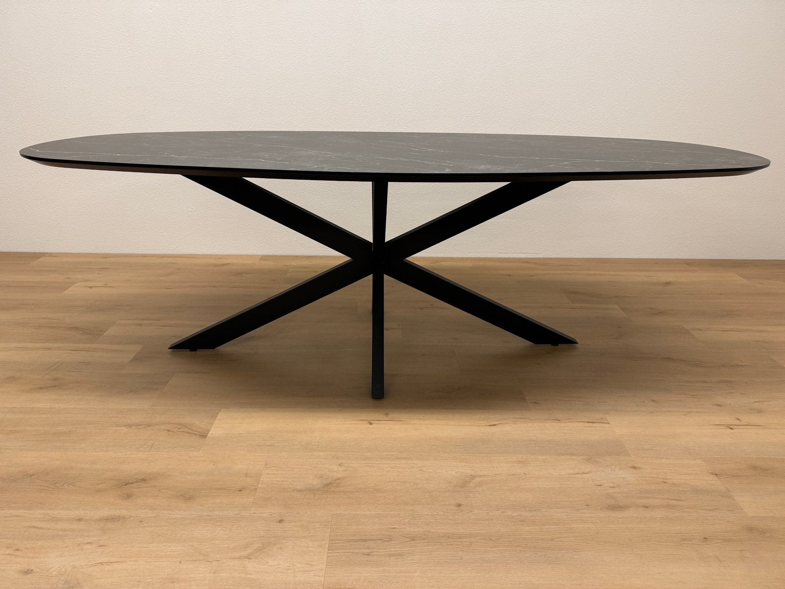 Deens ovale eettafel 240x110 - Marmer HPL - Direct Leverbaar, 100 tot 150 cm, 200 cm of meer, Ophalen of Verzenden, Zo goed als nieuw