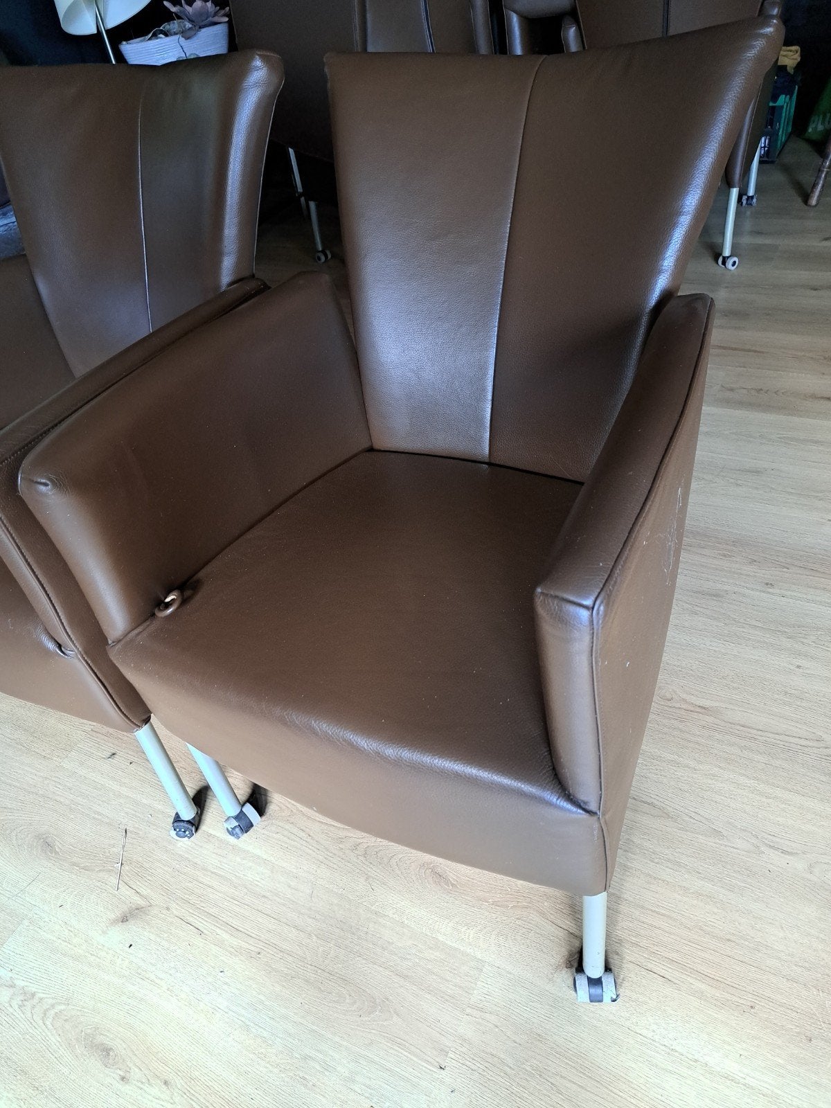 6 Leren Stoelen met 2 Standen - Zware Kwaliteit Leer, Ophalen, Gebruikt, Bruin, Leer