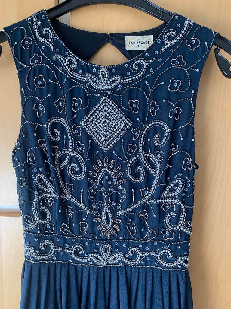Galajurk / avondjurk donkerblauw, maat L, Ophalen of Verzenden, Zo goed als nieuw, Blauw, Galajurk