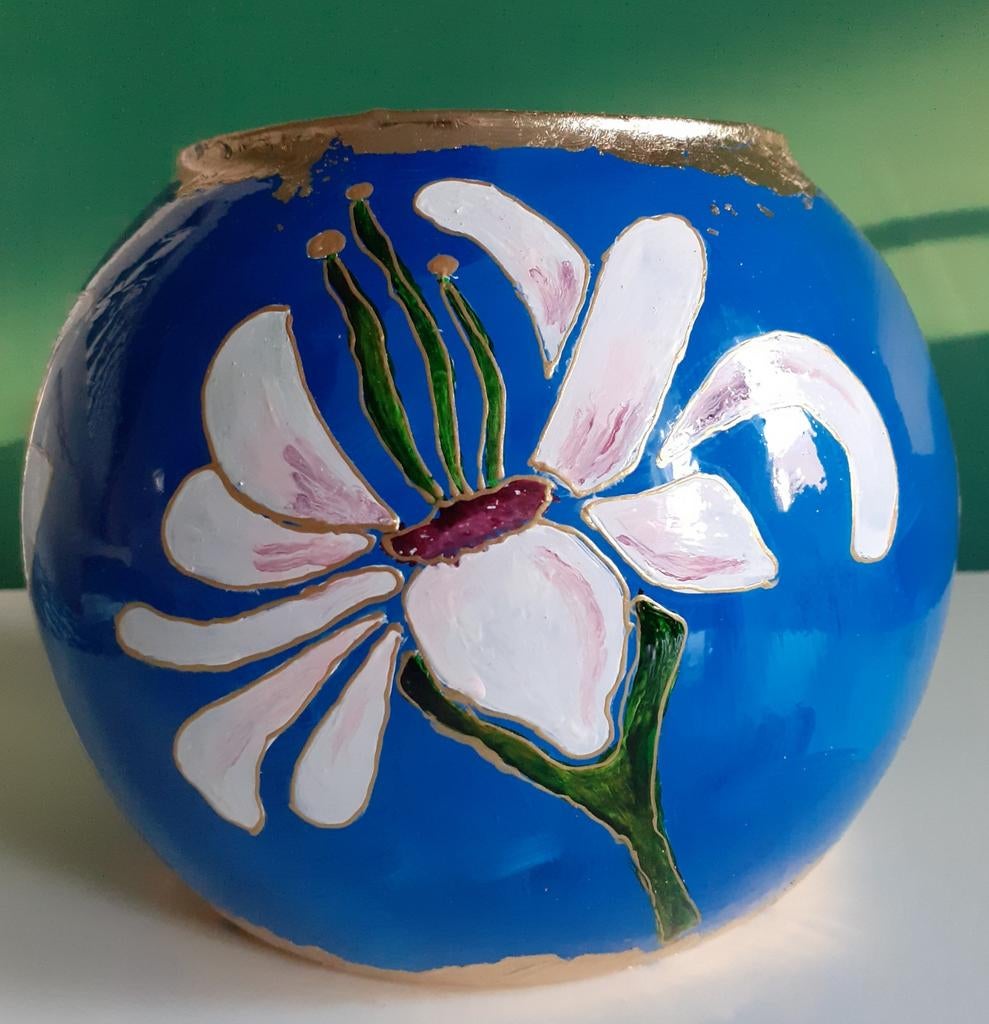 Handbeschilderd gesigneerd vaasje  "Flora" van RIXSA ART, Ophalen of Verzenden