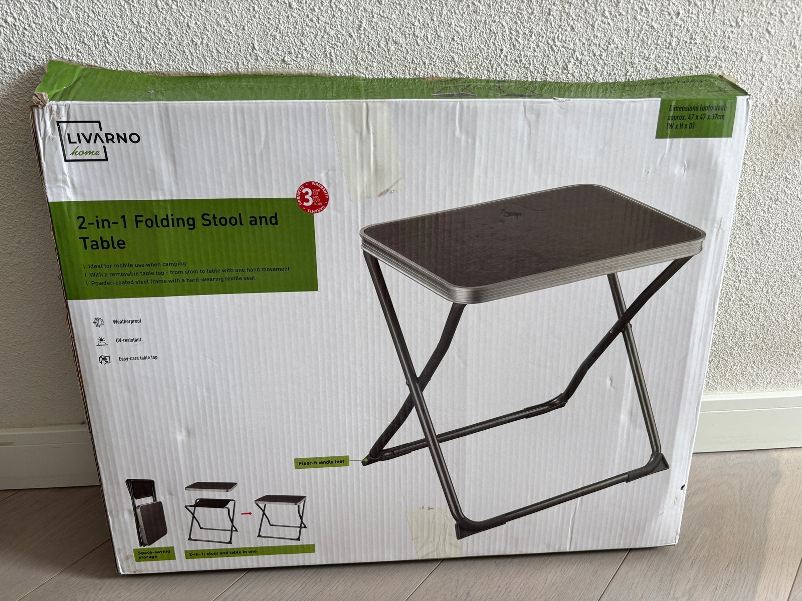 2-in-1 Camping Krukje/Tafeltje met Dienblad - Nieuwstaat, Caravans en Kamperen, Ophalen of Verzenden, Zo goed als nieuw, Campingstoel