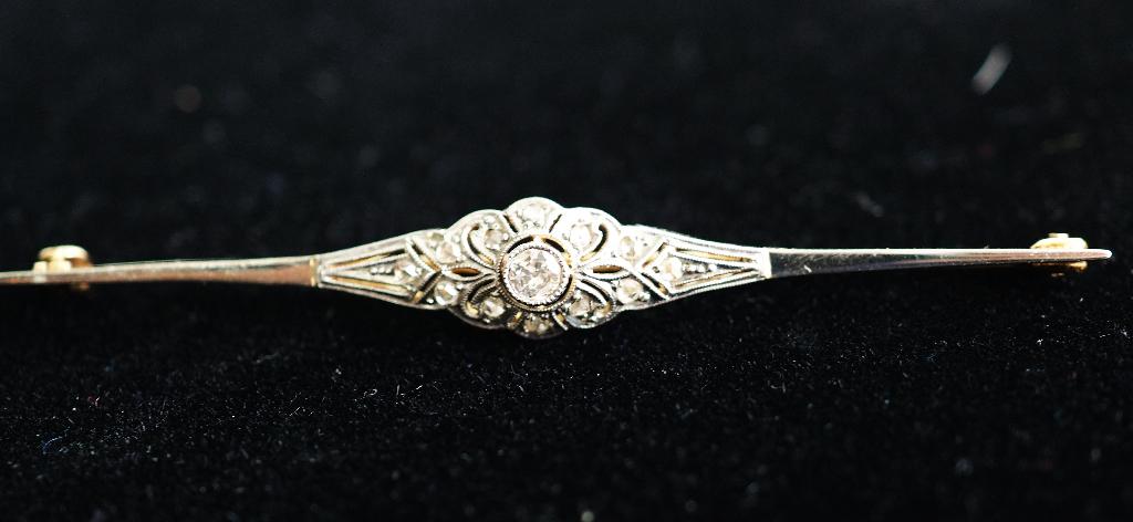 Antieke 18 krt gouden broche met diamant, Sieraden, Tassen en Uiterlijk, Antieke sieraden, Ophalen of Verzenden, Goud, Broche