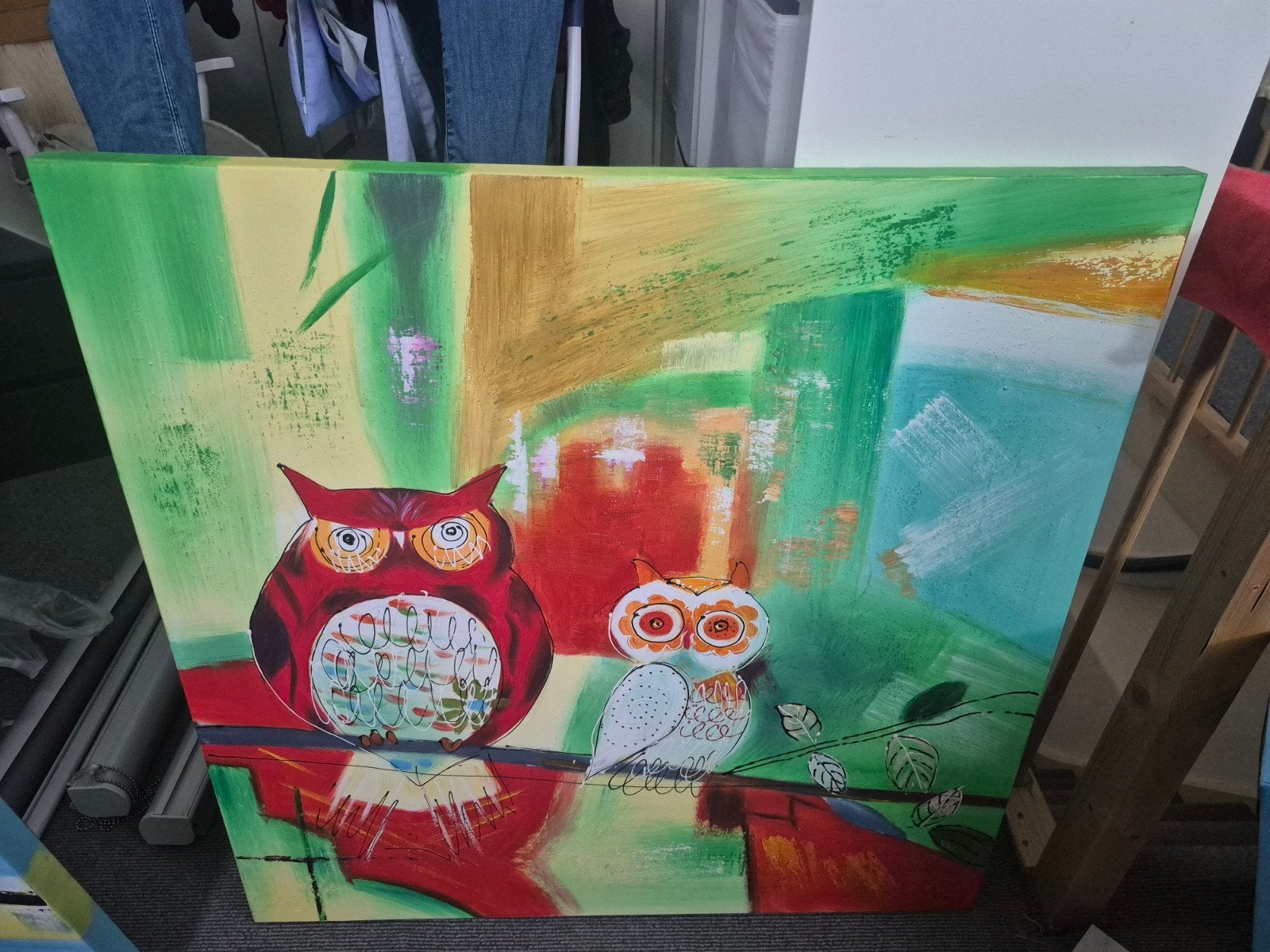 Set van 3 Uilen Canvas Schilderijen - Diverse Maten, Ophalen, Acrylverf, Op houten frame, Dieren