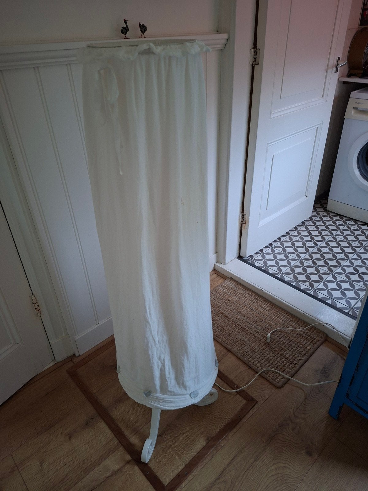 Elegante vloerlamp met stoffen kap, Ophalen, Gebruikt, Metaal, E27 (groot)