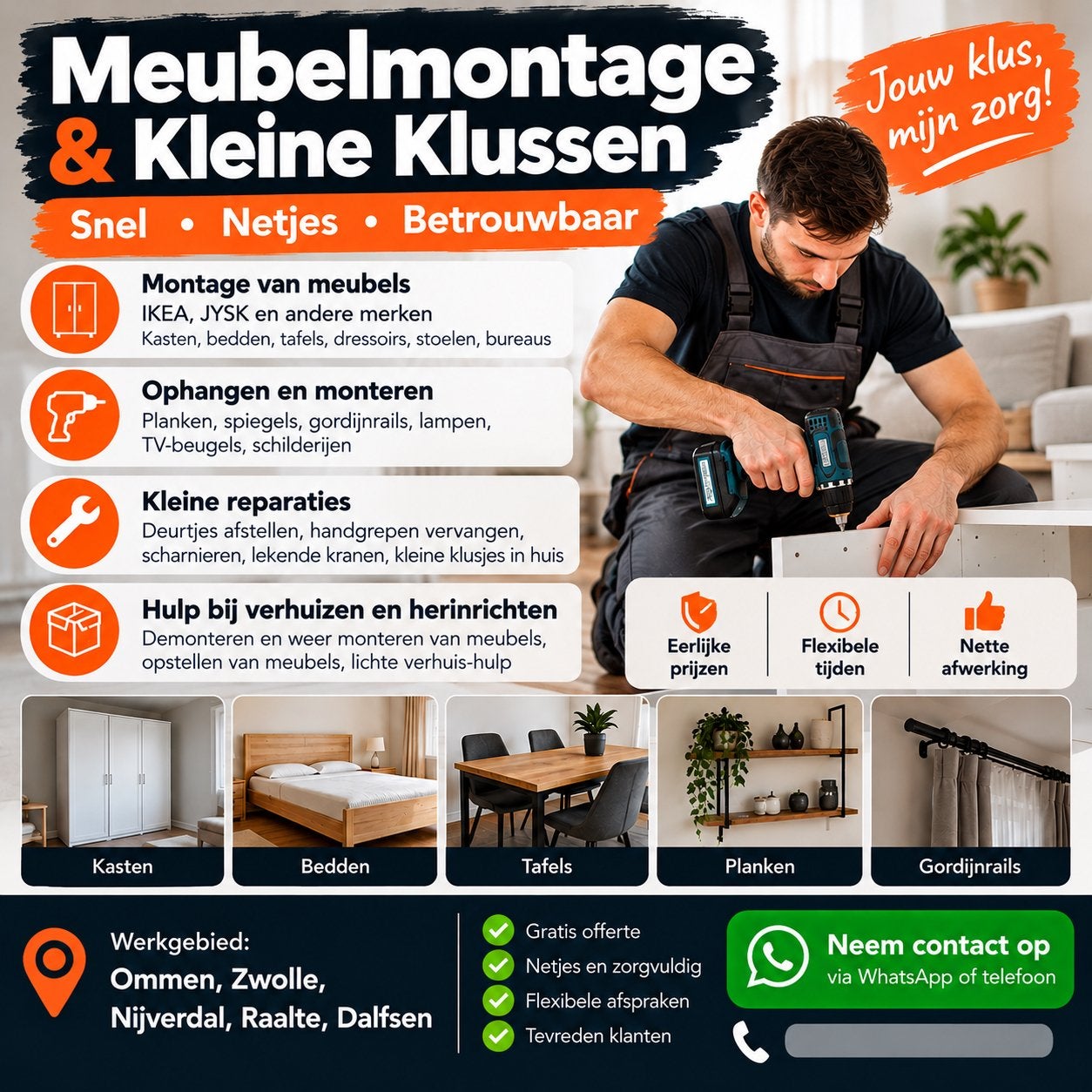 Meubelmontage IKEA, JYSK en andere meubels, 24-uursservice
