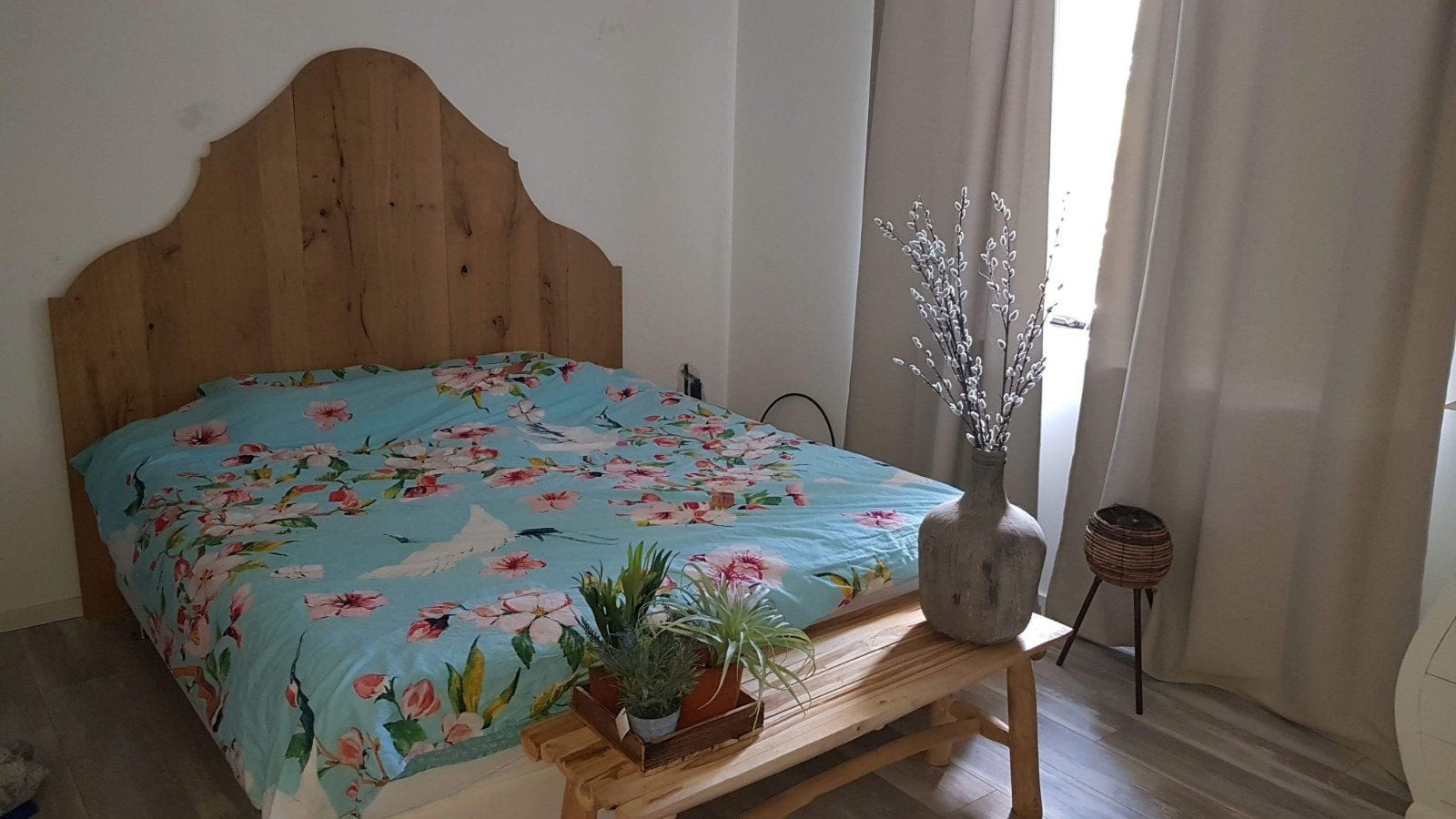 Landelijke, boho achterwand van eikenhouten vloerdelen, Ophalen, Landelijke, boho, Gebruikt, Bruin