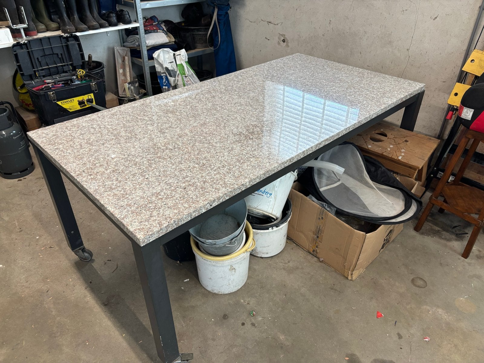 Buitentafel 900 x 1800 mm met granieten blad, Ophalen, Gebruikt, Rechthoekig, Overige materialen