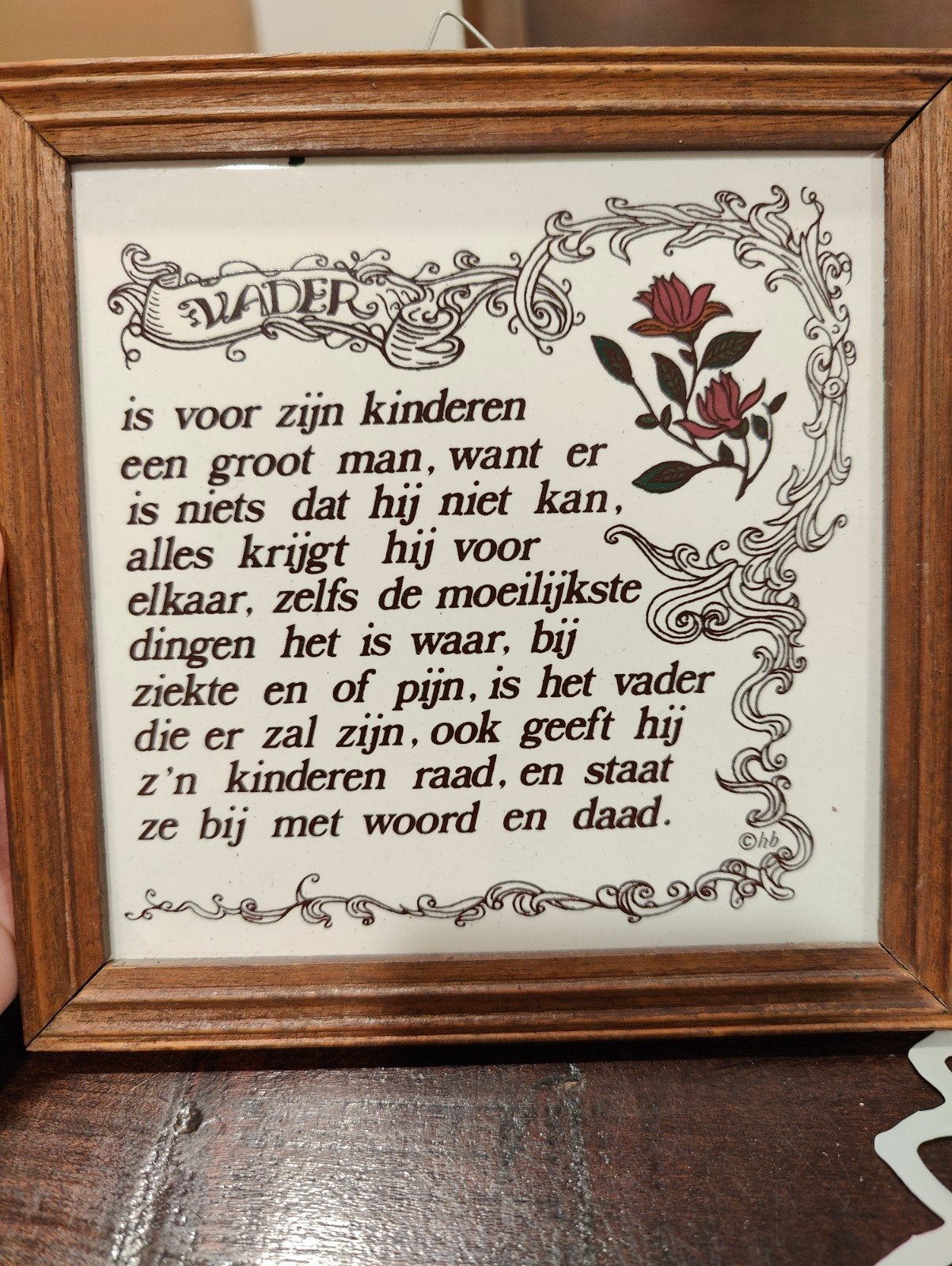 Tegeltje 'Vader' in houten lijstje, Gebruikt, Meerkleurig, Ophalen of Verzenden, Ingelijst