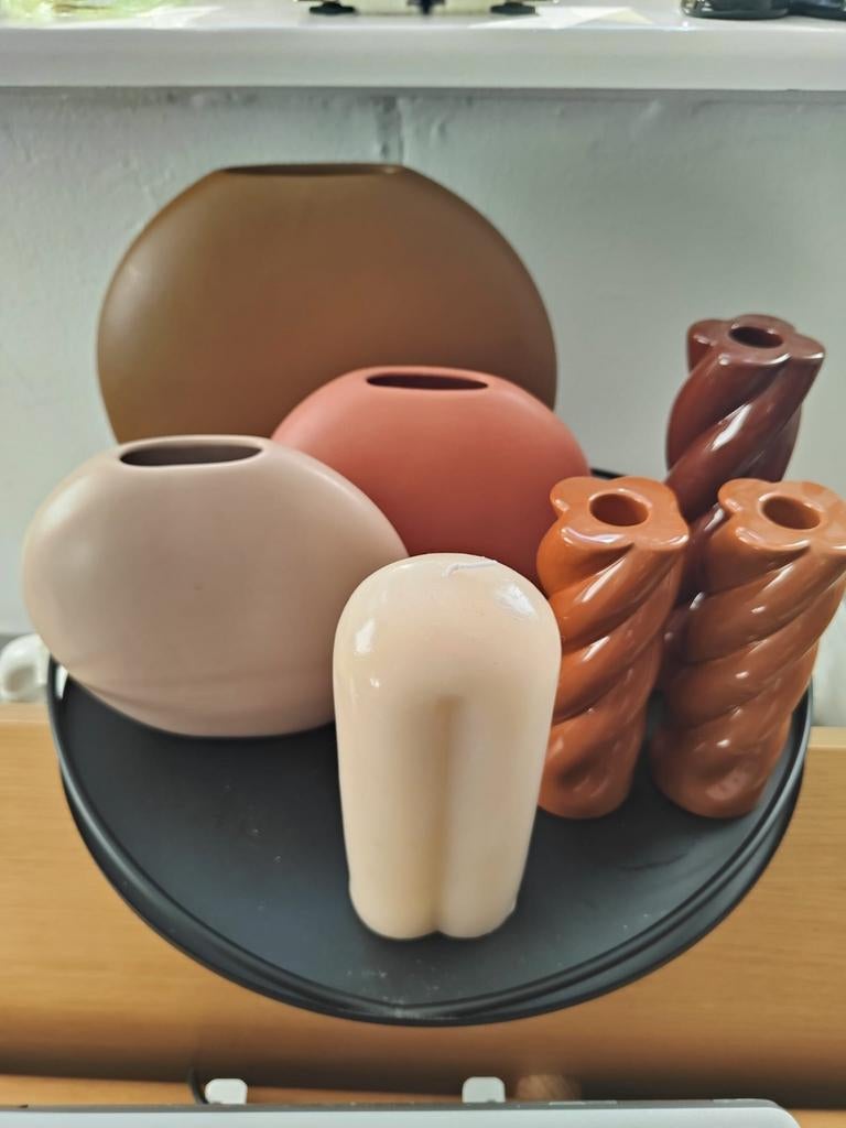 Set van 6 decoratieve vazen en kandelaars, Ophalen, Overige kleuren, Aardewerk of Porselein, Zo goed als nieuw