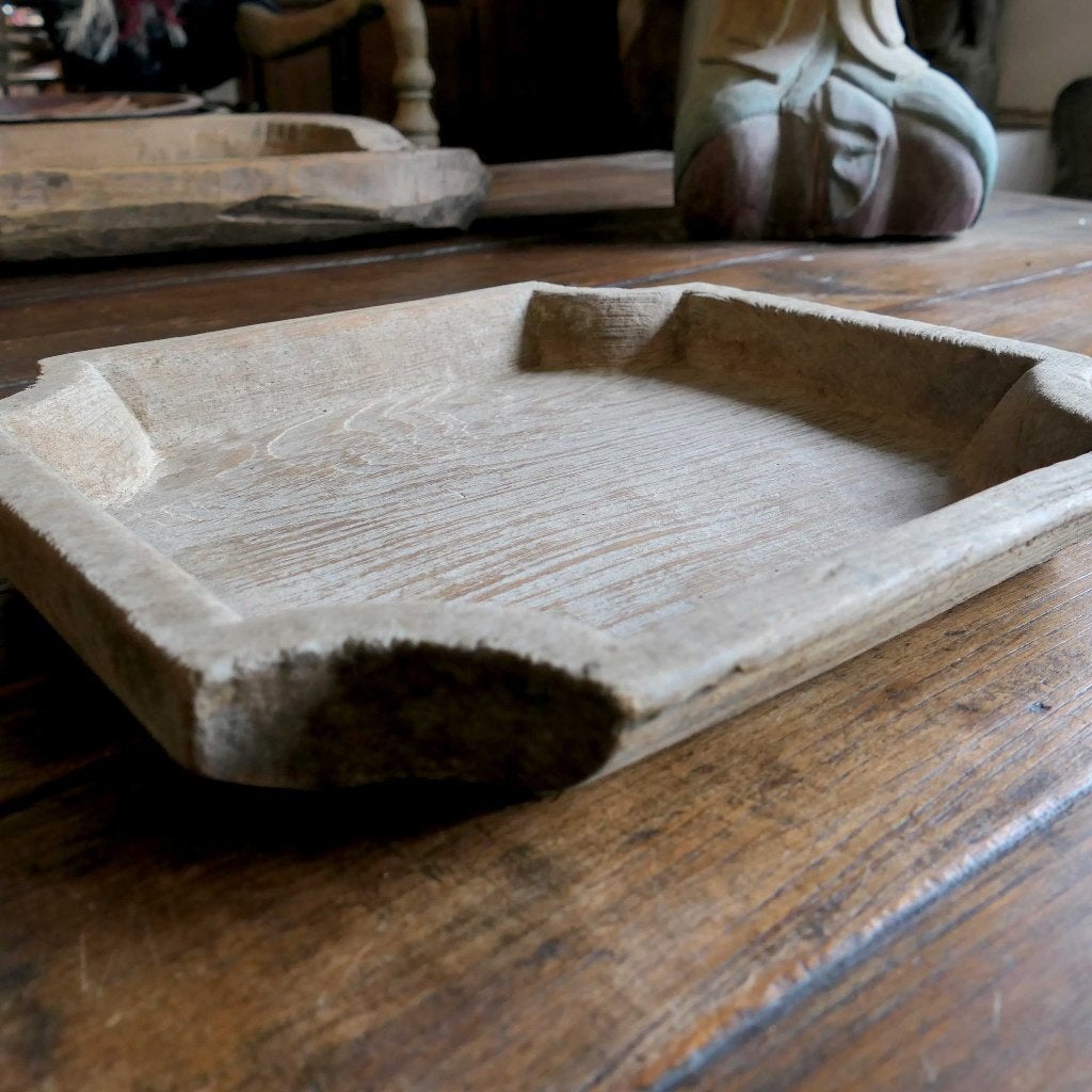 oude houten schaal HS5 teak geleefd hout landelijk bak kom, Ophalen of Verzenden