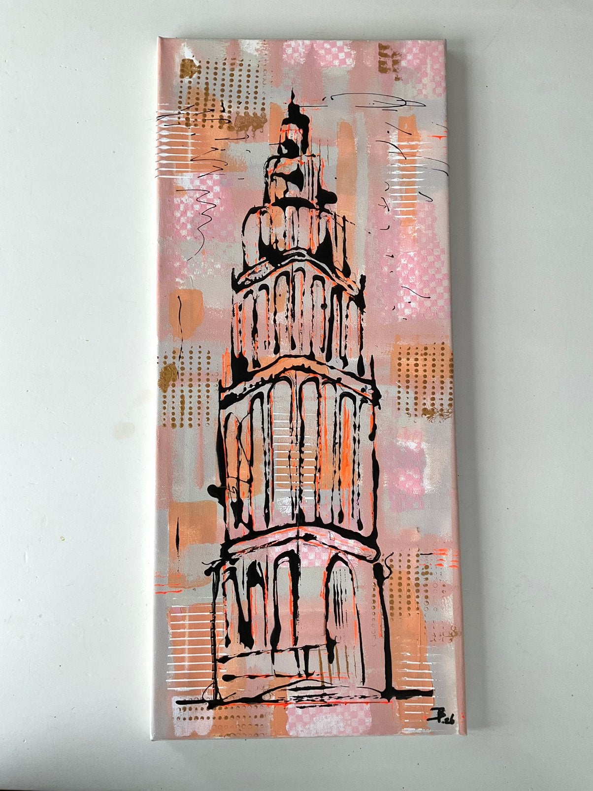 Martinitoren, acrylverf op doek, uniek schilderij, Ophalen of Verzenden
