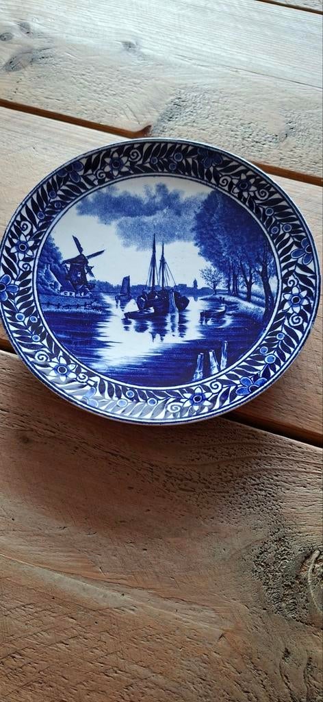 Prachtig Delfts Blauw wandbord Boch, molen en zeilboten, Antiek en Kunst, Ophalen