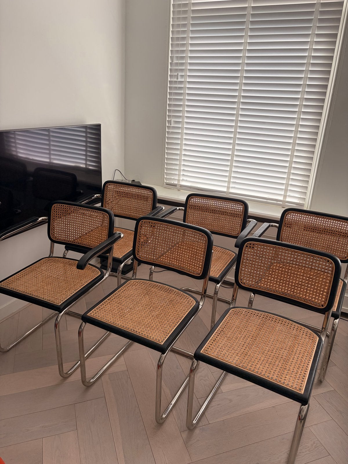 Loods5 eetkamerstoelen - Marcel Breuer lookalike (6 stuks), Huis en Inrichting, Stoelen, Ophalen, Gebruikt, Zwart, Riet of Rotan