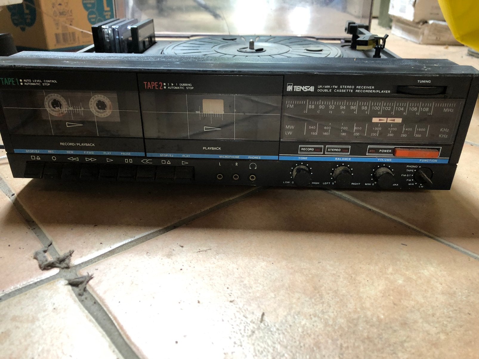 Vintage Tensai Stereo Receiver met Dubbel Cassettedeck, Audio, Tv en Foto, Stereo-sets, Niet werkend, Cassettedeck, Overige merken