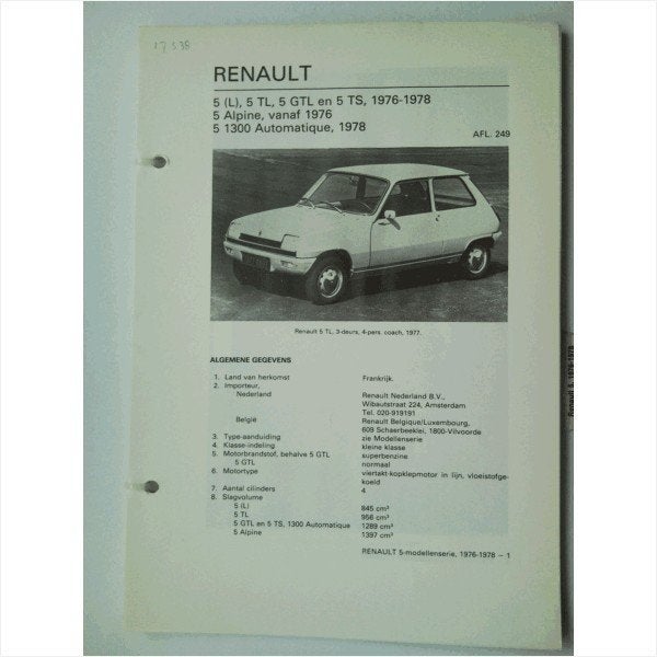 Renault 5 Vraagbaak losbladig 1976-1978 #2 Nederlands, Ophalen of Verzenden, Gelezen, Renault