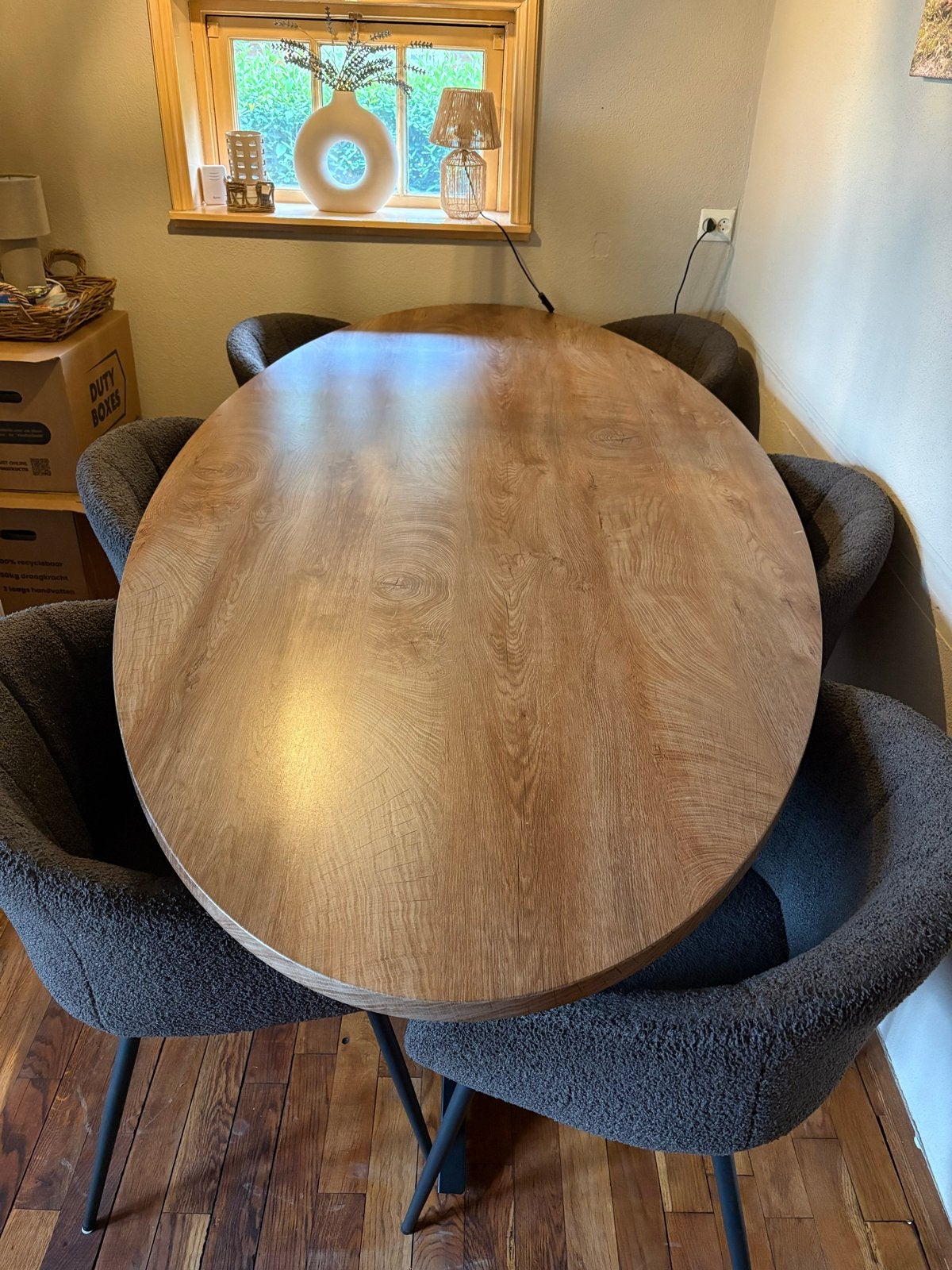 Ovale eettafel met spinpoot 2.40m, Ophalen, Gebruikt, 100 tot 150 cm, 200 cm of meer