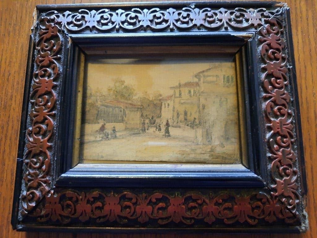 mooie aquarel van Camille Roqueplan in heel mooi oud lijstje, Antiek en Kunst, Ophalen of Verzenden