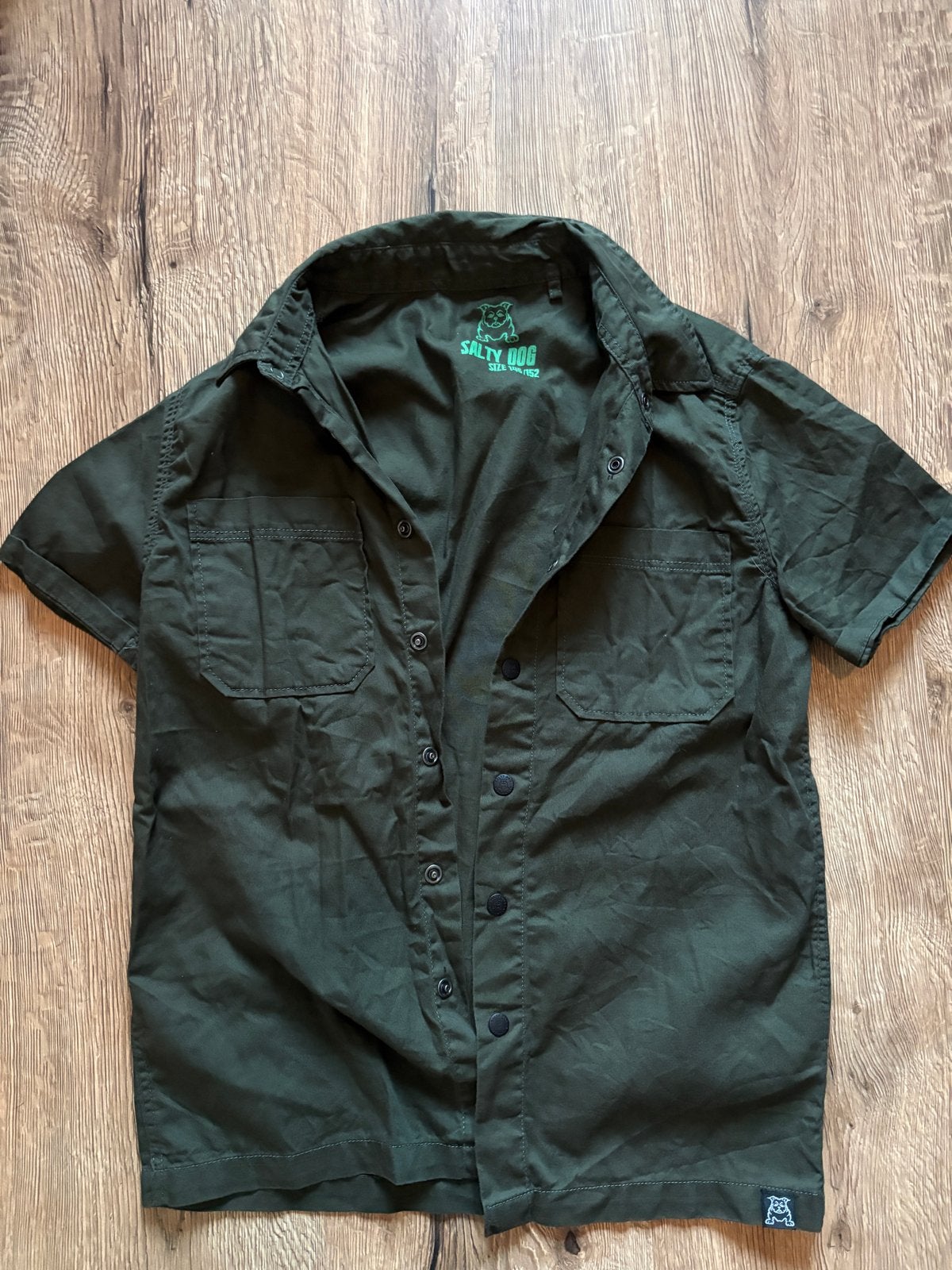 Z.G.A.N. Salty Dog Overhemd Korte Mouw Legergroen 146/152, Ophalen of Verzenden, Zo goed als nieuw, Jongen, Overhemd of Blouse