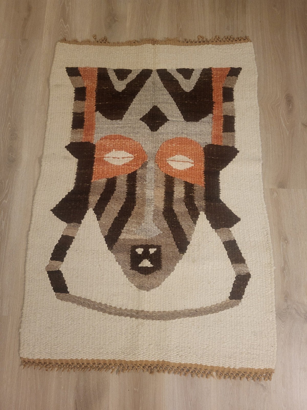 Vintage wandkleed met Afrikaans masker design, Ophalen, 100 tot 150 cm, Beige, 50 tot 100 cm
