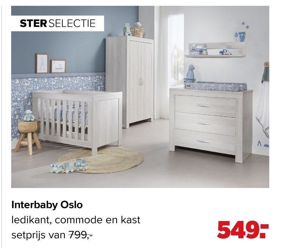 Interbaby Oslo ledikant 120x60 cm met Tencel matras, Ophalen, Gebruikt, 190 cm of minder, Hout