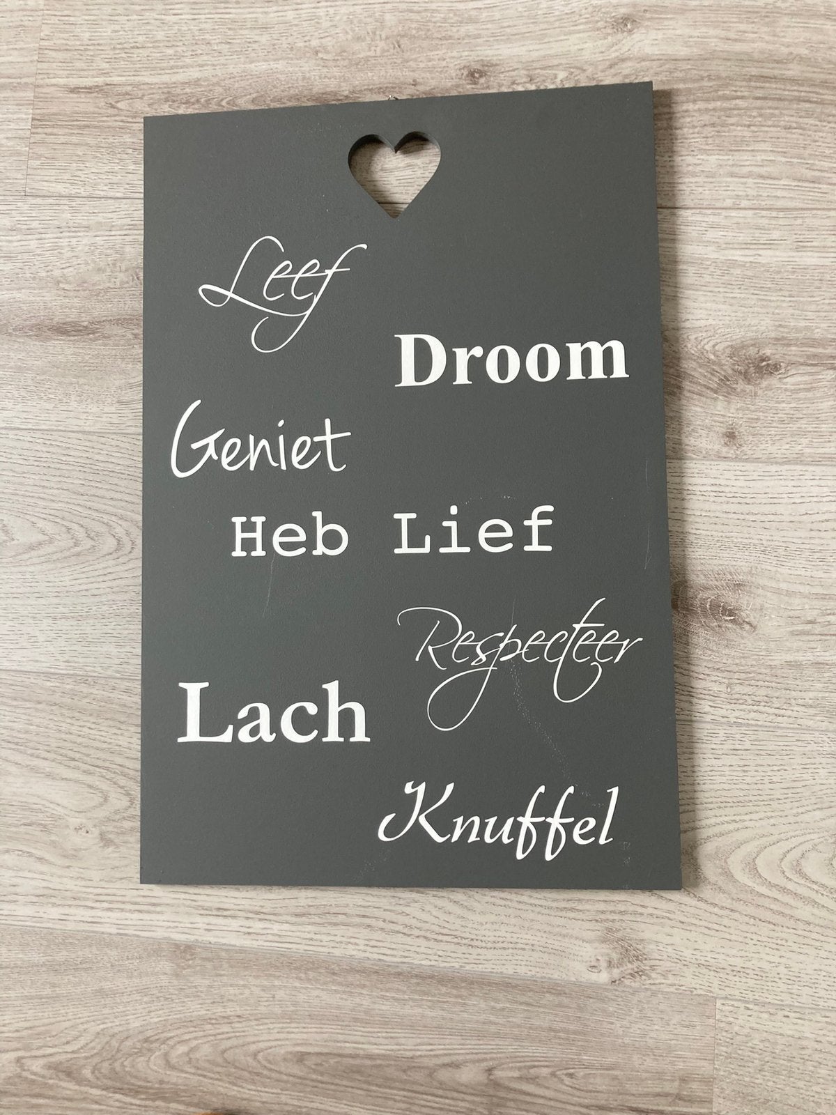 Houten bord met tekst, Ophalen of Verzenden, Zo goed als nieuw