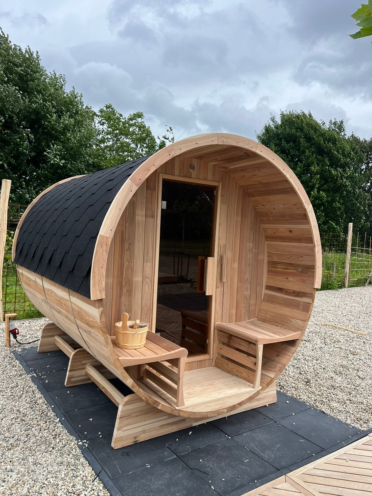 Barrel Sauna’s vanaf €4995,-, Sport en Fitness, Sauna, Verzenden, Zo goed als nieuw, Complete sauna