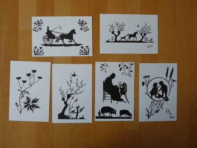 6 Ansichtkaarten papierknipkunst W. Tj Lever,, Ophalen of Verzenden, 1960 tot 1980, Ongelopen