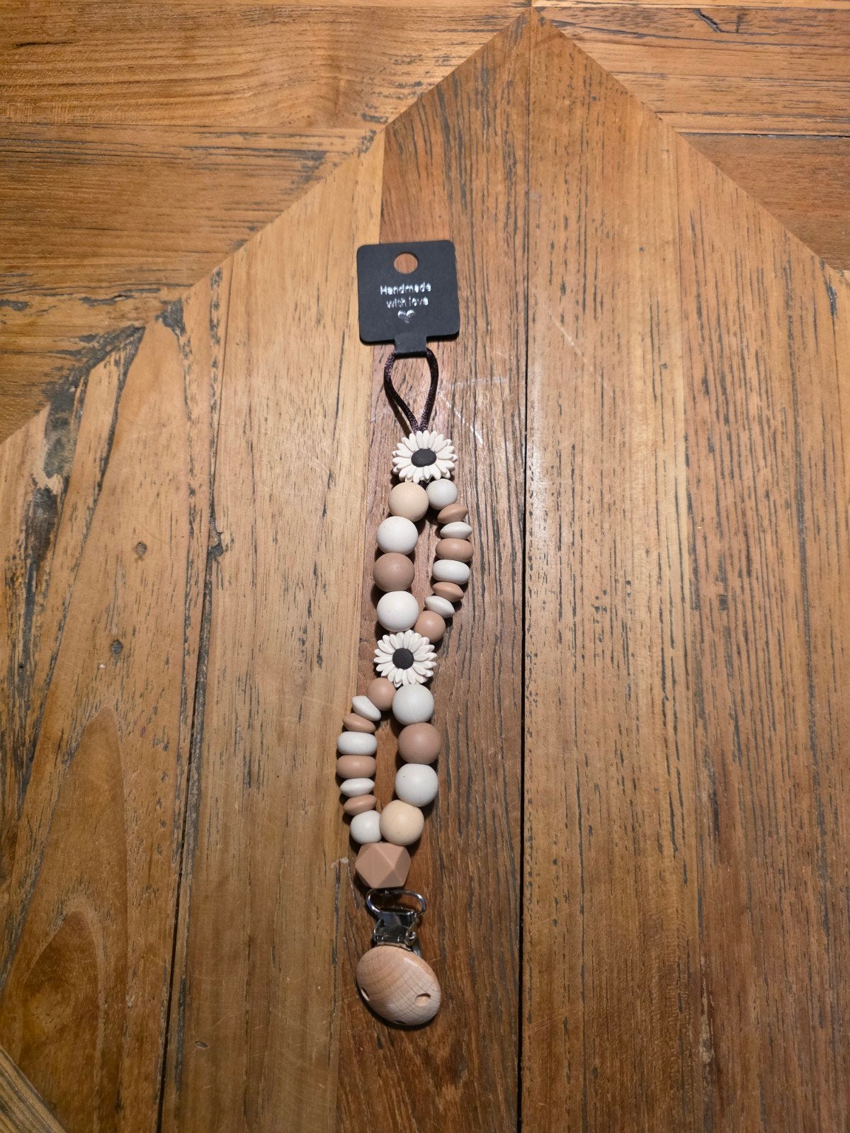 Handgemaakte Speenkoord met Houten Clip en Bloemetjes, Ophalen of Verzenden, Nieuw