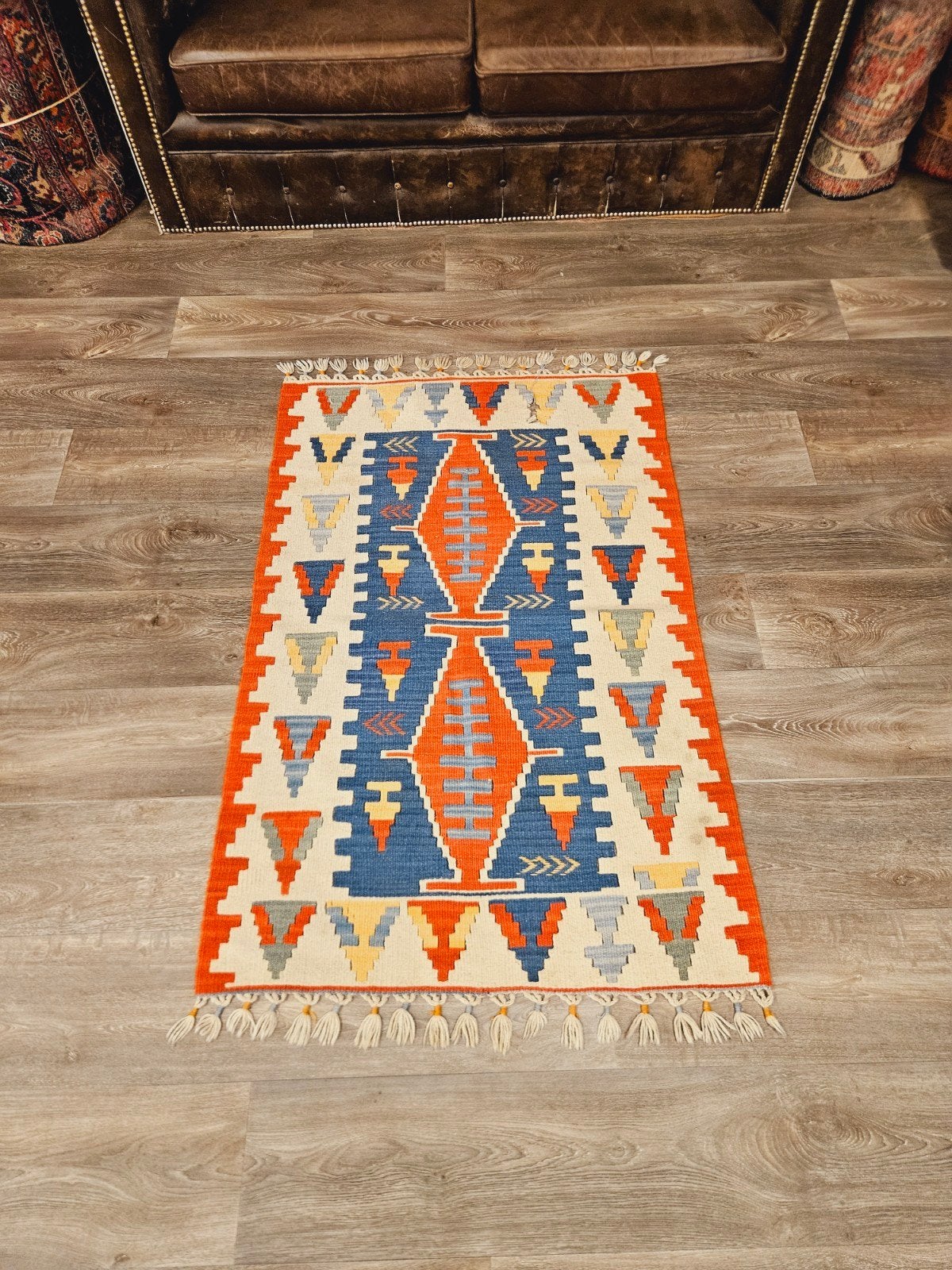 Handgeweven Kelim Tapijt. prachtige kleuren en patronen!, Huis en Inrichting, 200 cm of meer, Ophalen of Verzenden, Zo goed als nieuw