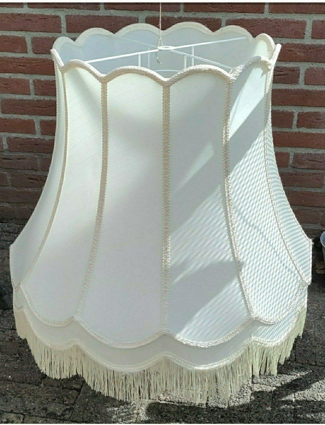 Lampenkap met Franjes,1960,Crème,Wit,Mid-Century,textiel, Huis en Inrichting, Ophalen, 48 cm, Wit, Rond
