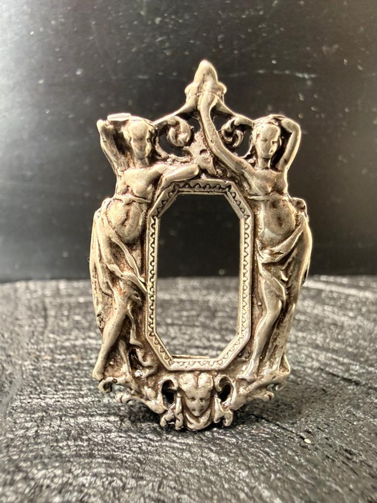 Zilveren Pasfotolijstje met Nimfen en Vrouwenhoofd, Verzenden, Zilver