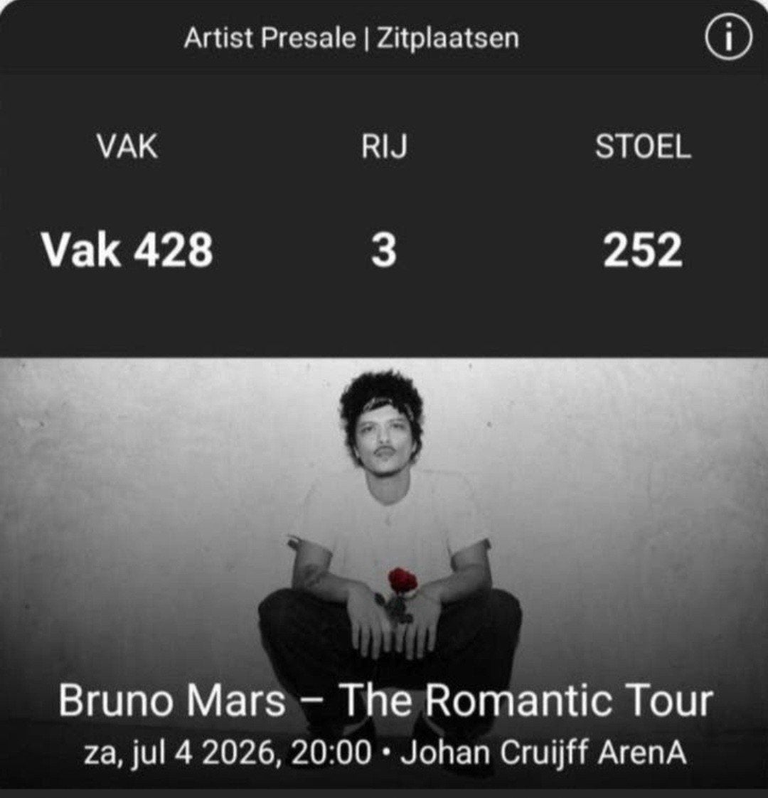 Bruno Mars tickets 4 juli, Drie personen of meer, Juli