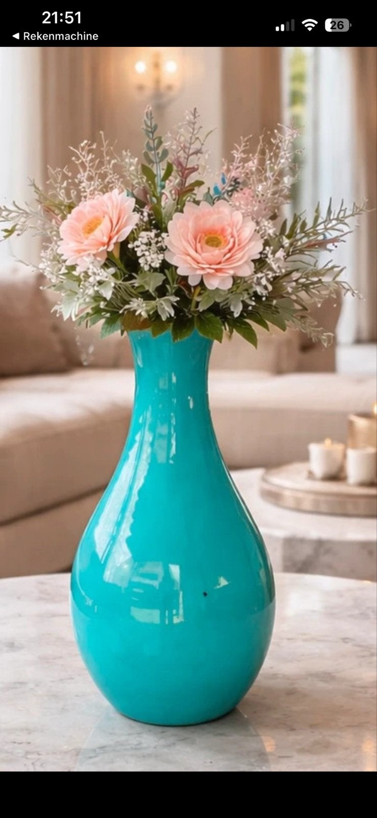 Turquoise glazen vaas, Ophalen