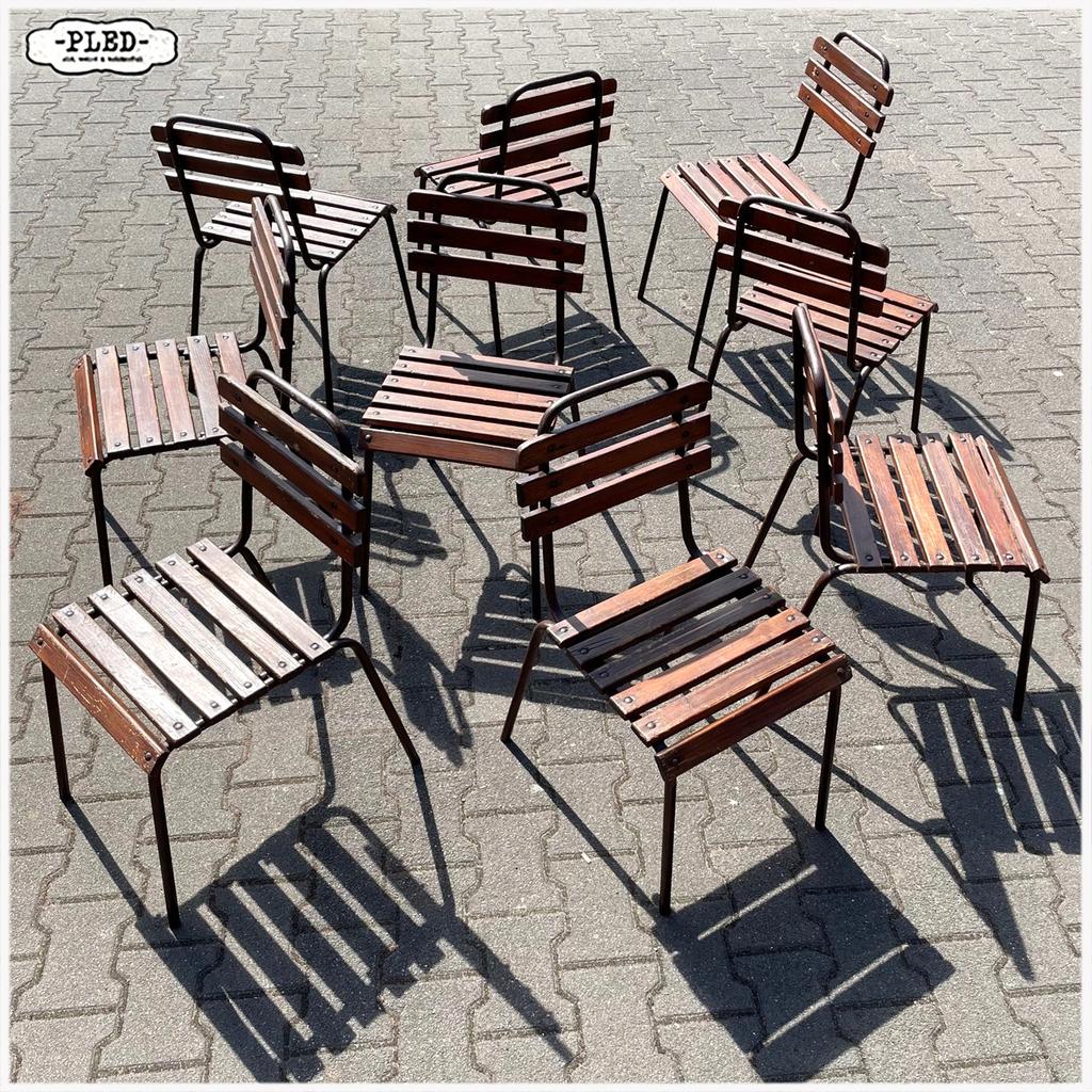 5 stapelbare vintage terrasstoelen Stoelen zithoogte 40cm, Ophalen, Gebruikt, Bruin, Vintage