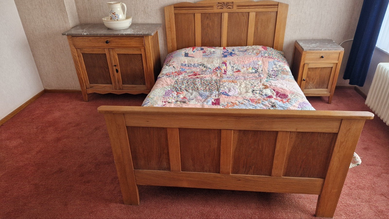 Antiek Eiken Slaapkamer Set - Bed, Nachtkastje en Commode, Antiek en Kunst, Ophalen