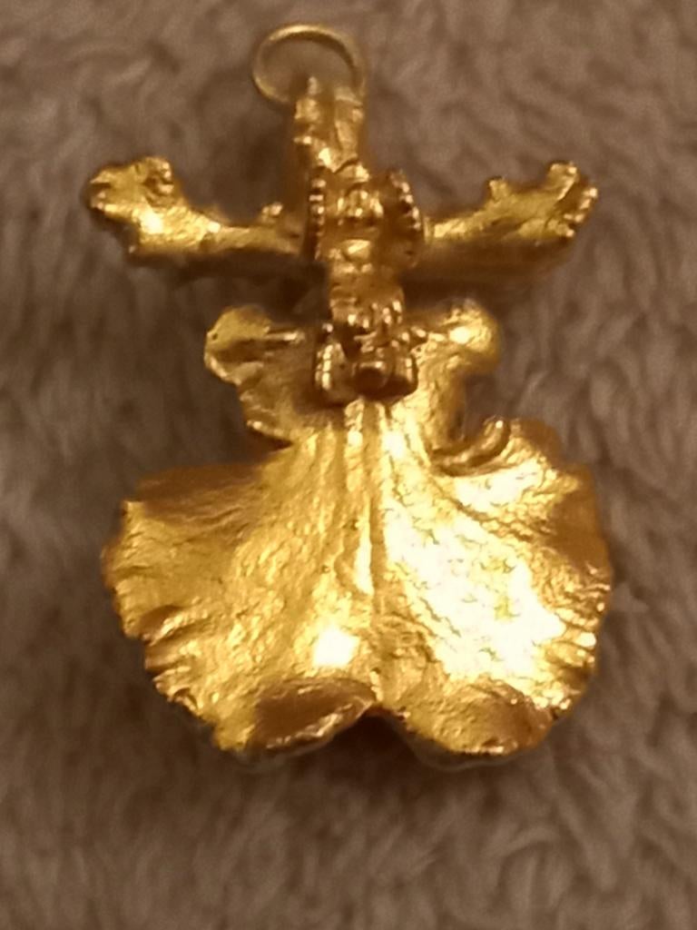 Risis 24K Vergulde Orchidee 'Dancing Lady' Broche/Hanger, 4 tot 7 cm, Gebruikt, Ophalen of Verzenden, Goud
