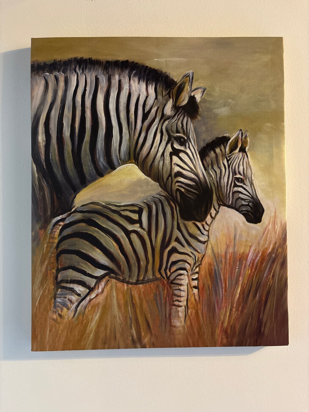 Schilderij met zebra's, Antiek en Kunst, Kunst | Schilderijen | Modern, Ophalen, Dieren