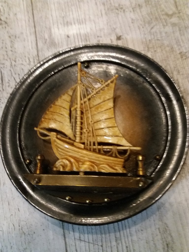 Vintage Houten wandbord met zeil boot schip, Hobby en Vrije tijd, Ophalen, Gebruikt