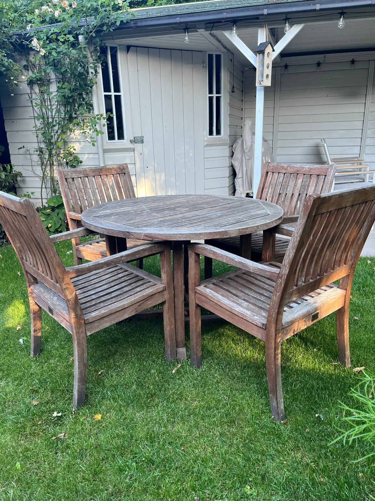 Gloster en BarlowTyrie Teakhouten Tuinset, Tuin en Terras, Ophalen, 4 zitplaatsen, Gebruikt, Eettafel