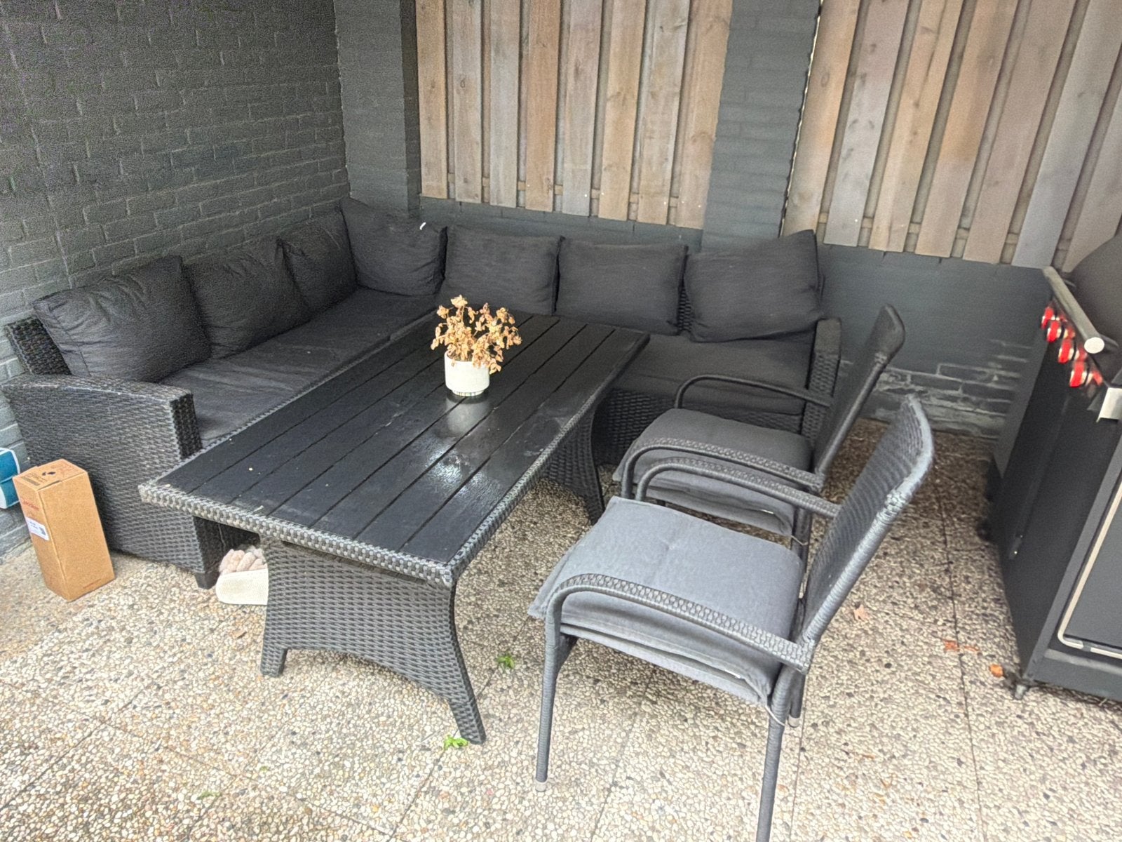 Wicker loungeset met tafel en stoelen, 5 zitplaatsen, Gebruikt, Ophalen of Verzenden, Loungeset