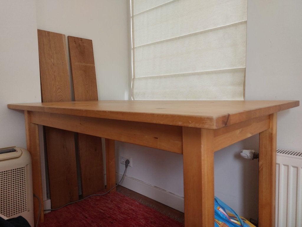 🏷️ Houten eettafel/bureau, Ophalen, 100 tot 150 cm, 50 tot 100 cm, Zo goed als nieuw