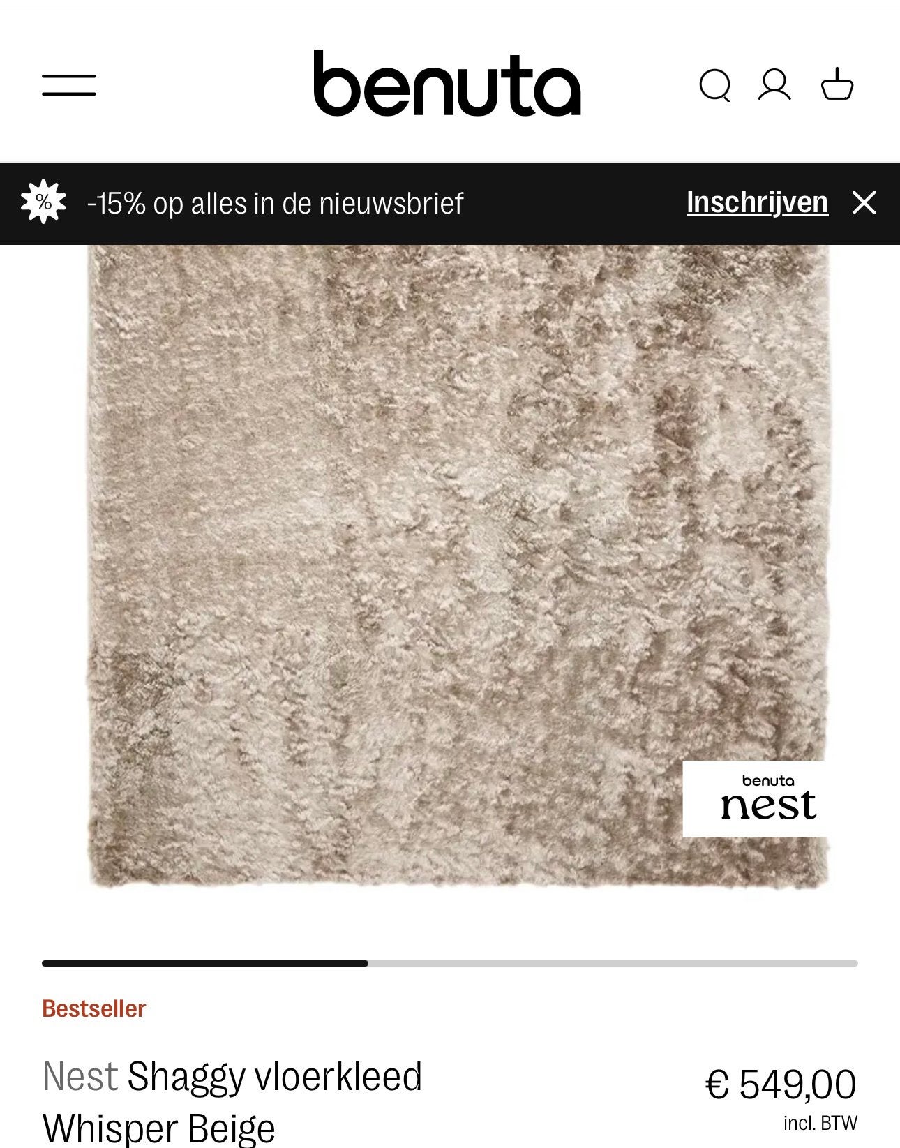 Benuta Nest Hoogpolig Vloerkleed - Beige - 200x290 cm, Ophalen, Beige, Zo goed als nieuw, 200 cm of meer