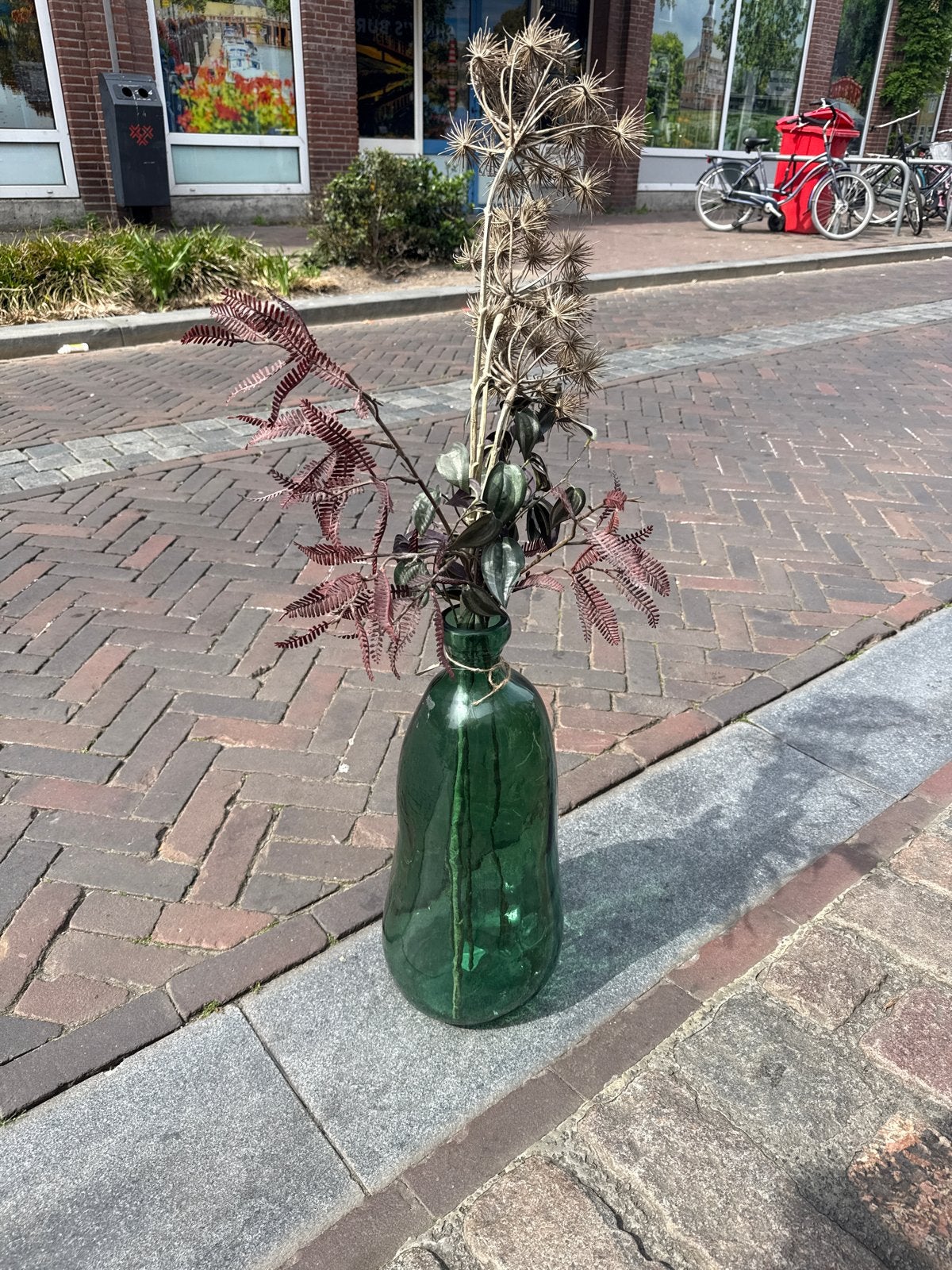 Grote groene glazen vaas, Ophalen, Groen, Glas, Minder dan 50 cm