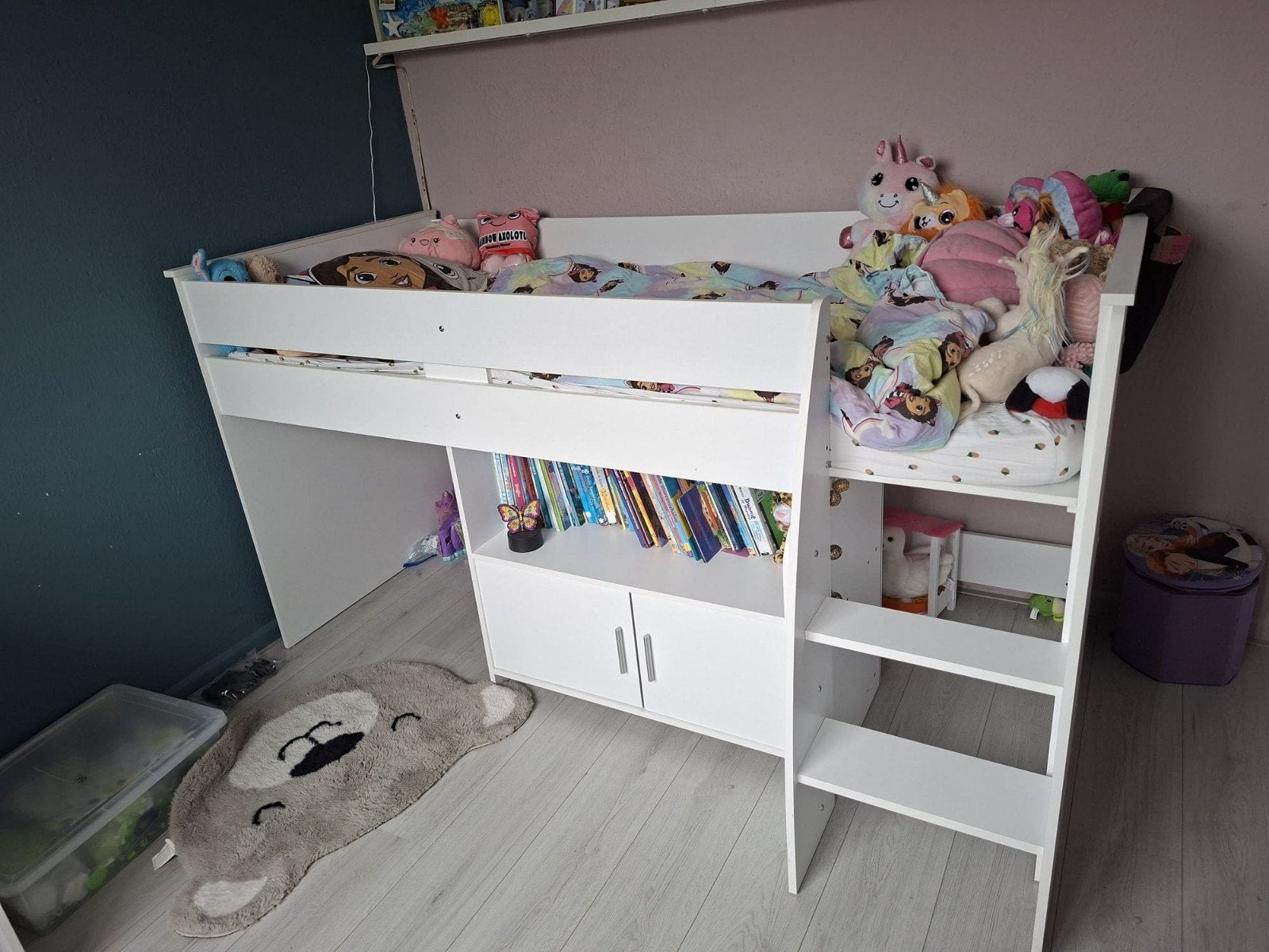 Halfhoogslaper Reverse. Wit bed met bureau eenpersoons, Kinderen en Baby's, Ophalen, Gebruikt, Halfhoogslaper