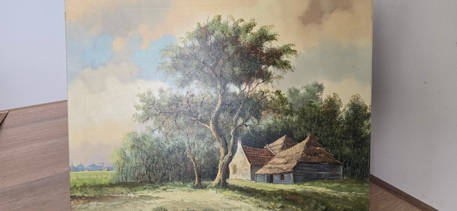 Schilderij B.H.C. Mulder - Landschap met boerderij, Antiek en Kunst, Gesigneerd, Doek, Realistisch, Ophalen of Verzenden